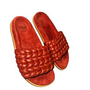 Chloé Kacey Braided Brown Leather Slides Sandals size 40 / US 10